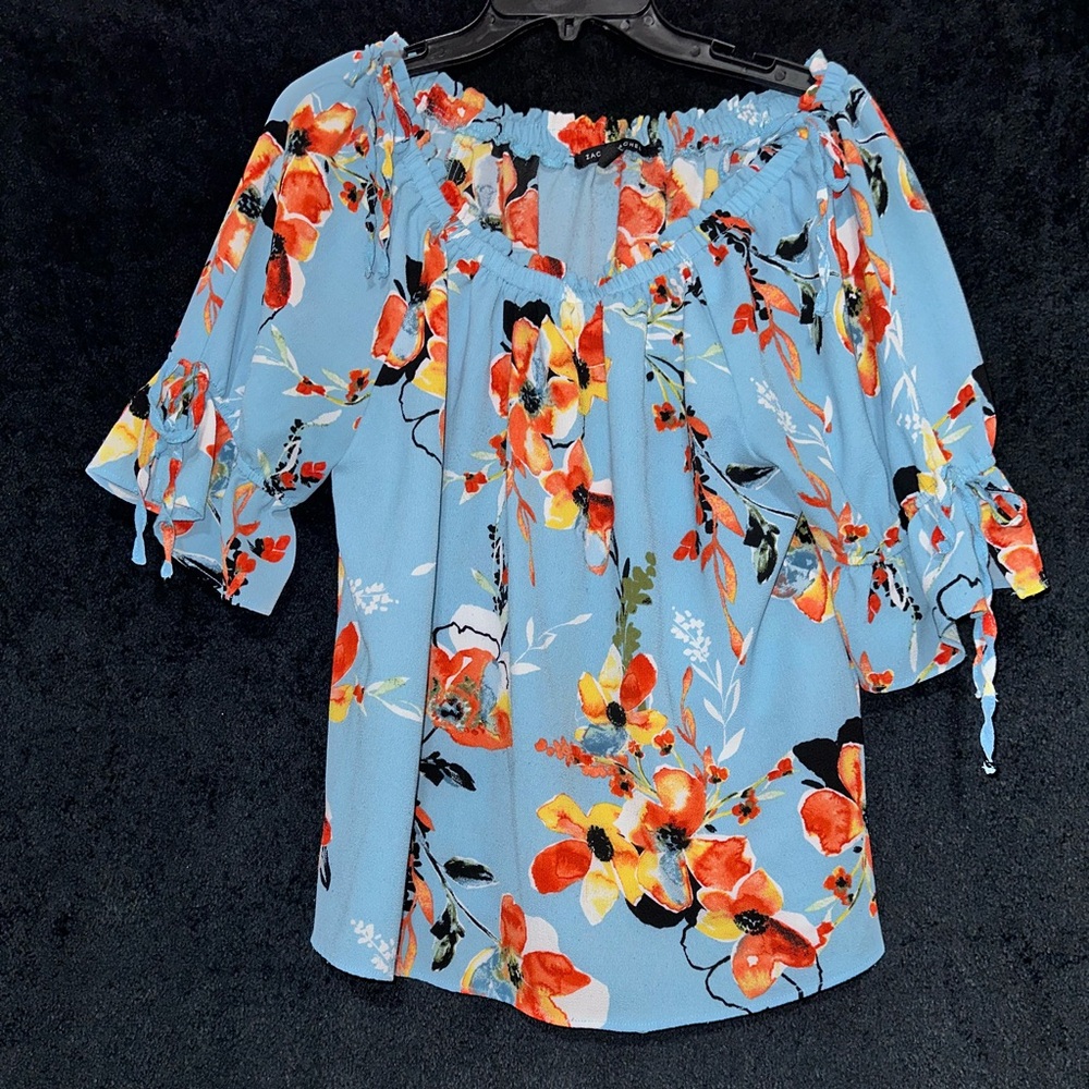 Zac & Rachel Blue and Orange Floral Blouse